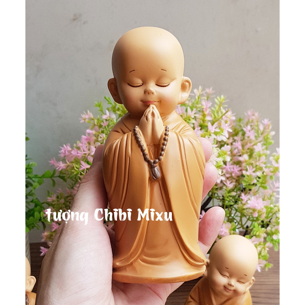 Bộ 02 tượng chú tiểu đeo chuỗi 13.5cm